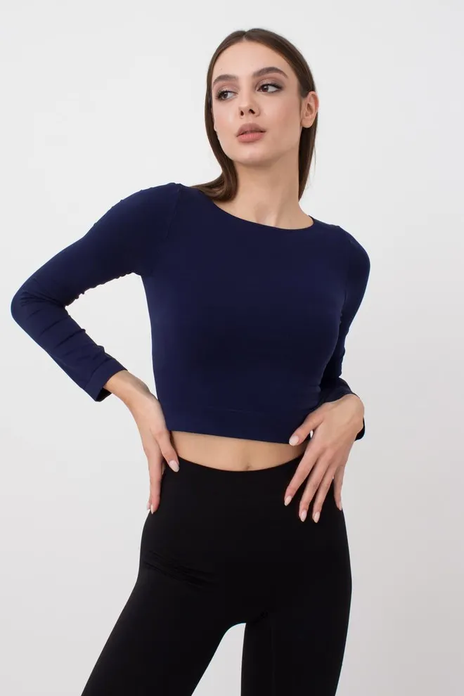 Топ укорочений з довгим рукавом CROP TOP Giulia (rhodonite), синій