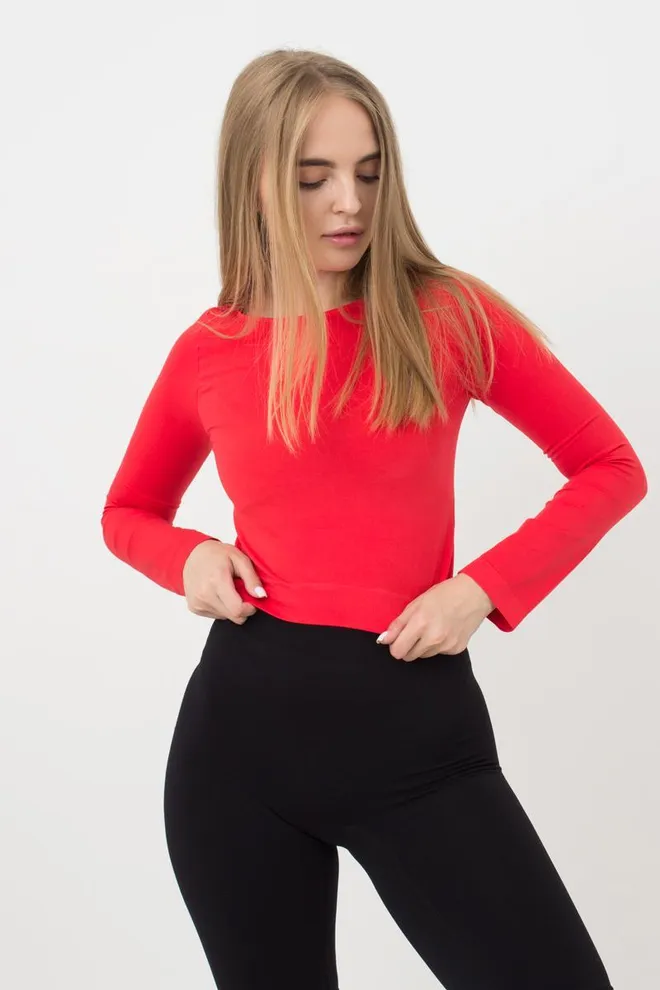 Топ укорочений з довгим рукавом CROP TOP Giulia (poinciana), червоний