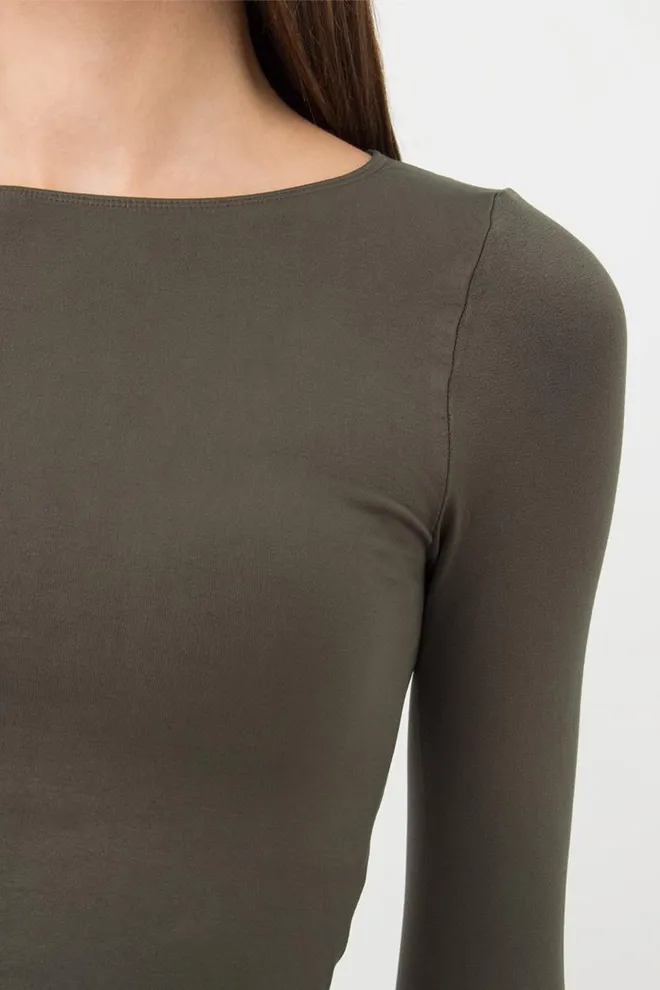 Топ укорочений з довгим рукавом CROP TOP Giulia (khaki), зелений