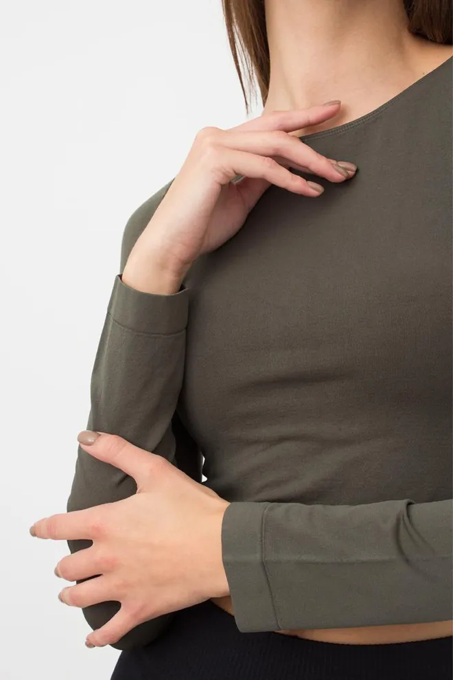 Топ укорочений з довгим рукавом CROP TOP Giulia (khaki), зелений