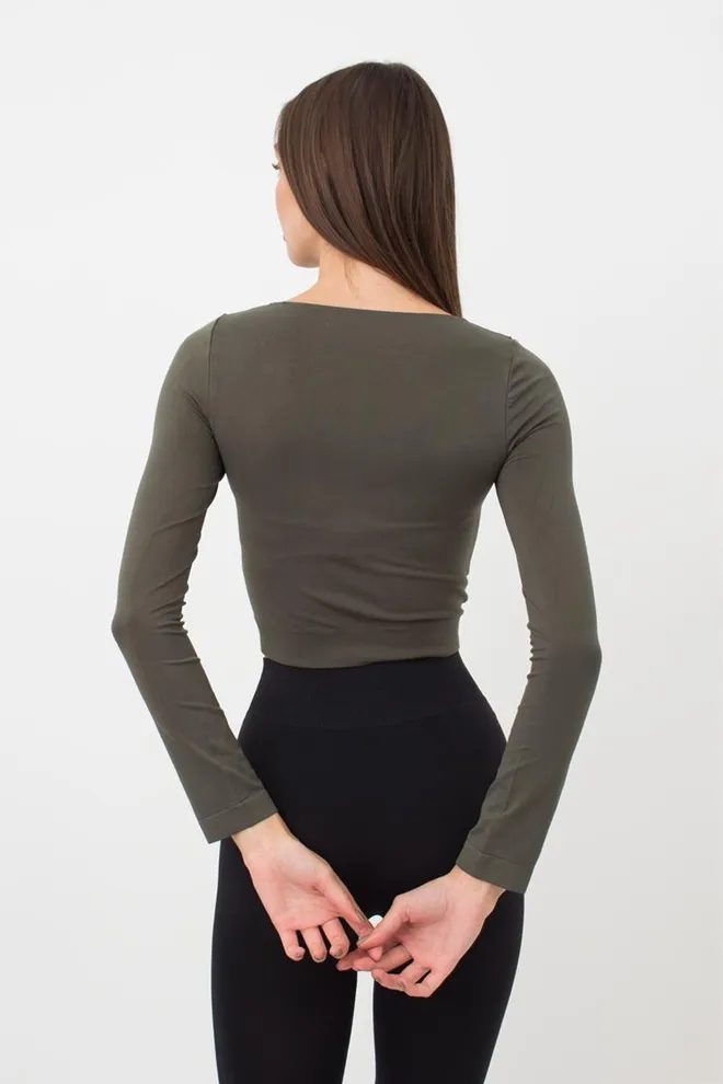 Топ укорочений з довгим рукавом CROP TOP Giulia (khaki), зелений