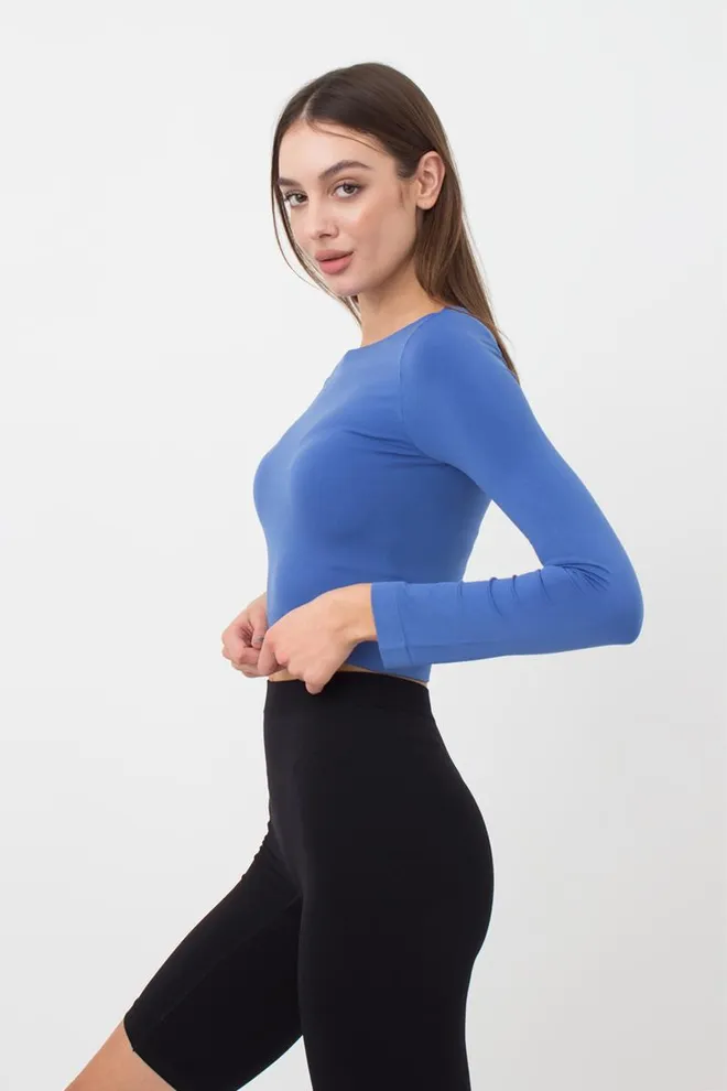 Топ укорочений з довгим рукавом CROP TOP Giulia (skydiver), синій