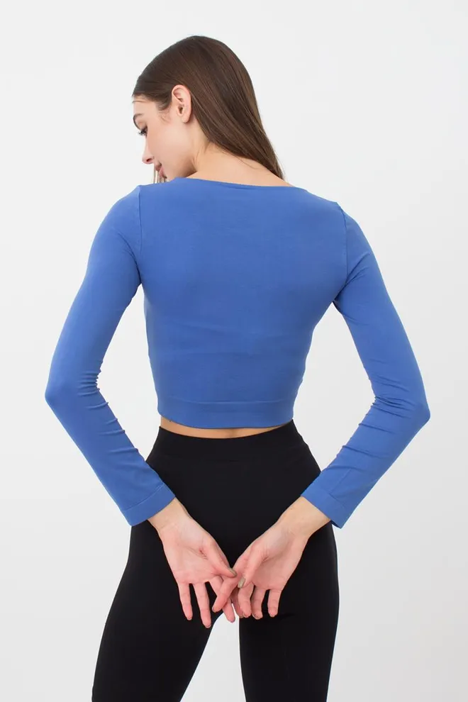 Топ укорочений з довгим рукавом CROP TOP Giulia (skydiver), синій