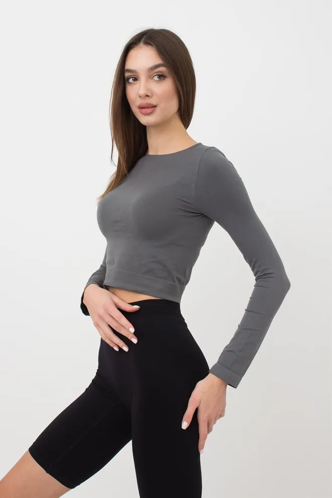 Топ укорочений з довгим рукавом CROP TOP Giulia (poppy seed), сірий