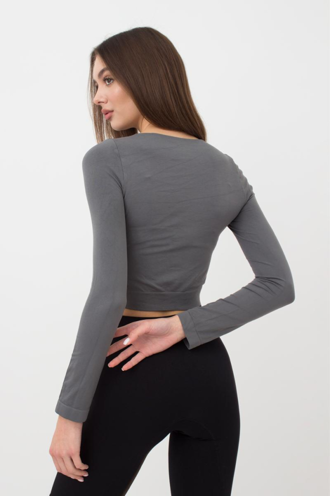 Топ укороченный с длинным рукавом CROP TOP Giulia (poppy seed), серый