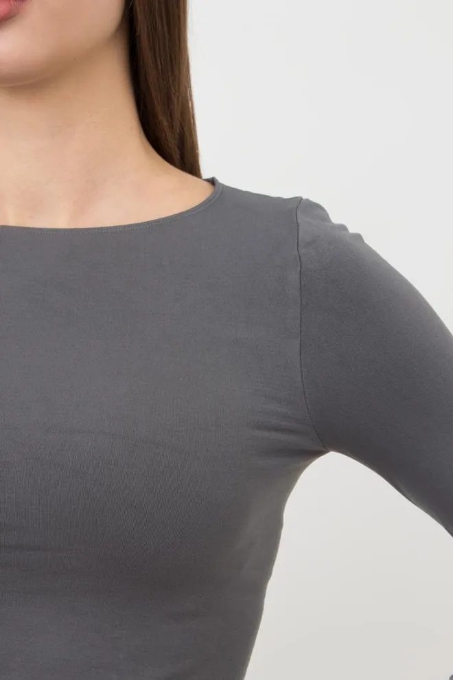 Топ укорочений з довгим рукавом CROP TOP Giulia (poppy seed), сірий