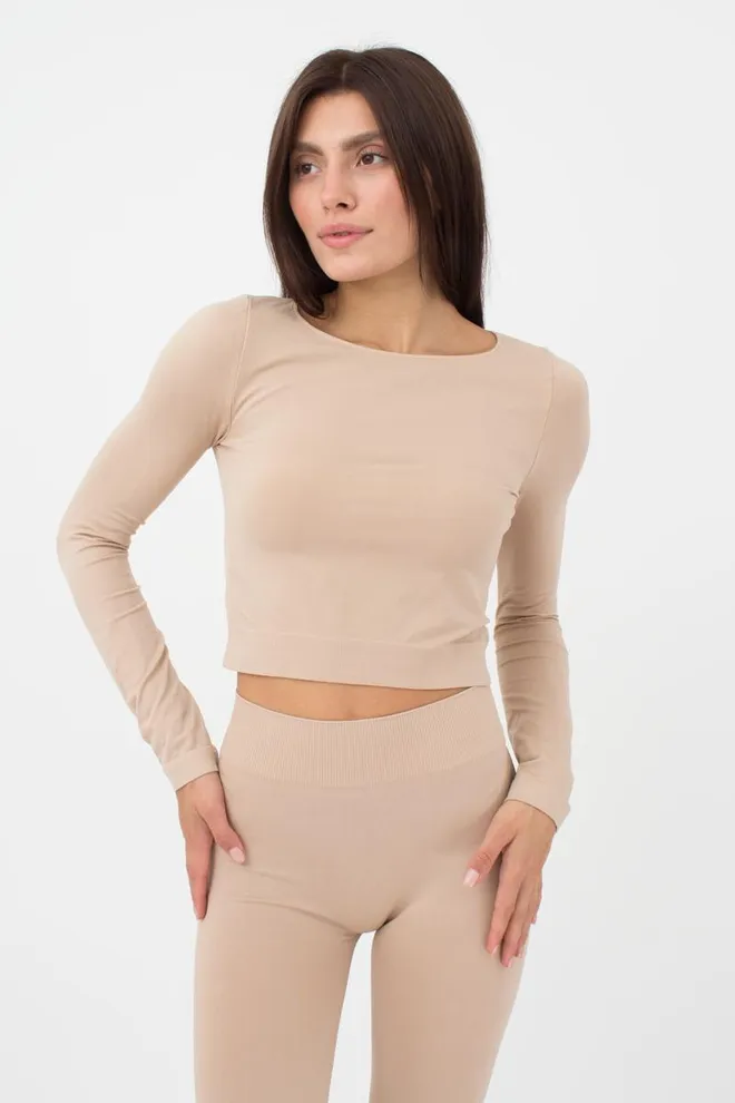 Топ укорочений з довгим рукавом CROP TOP Giulia (naturale), бежевий