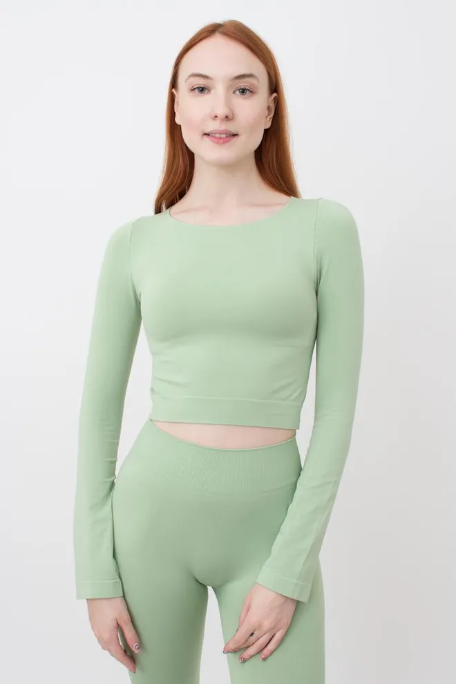 Топ укорочений з довгим рукавом CROP TOP Giulia (kohlrabi), зелений