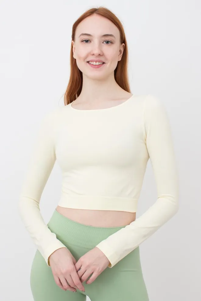 Топ укорочений з довгим рукавом CROP TOP Giulia (vanilla), жовтий