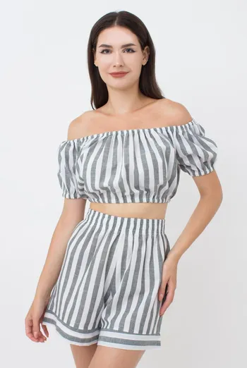 Кроп-топ хлопковый объемный с коротким рукавом Cruise 4106/220 (white/green stripe) Кроп-топ хлопковый объемный с коротким рукавом Cruise 4106/220 (white/green stripe)