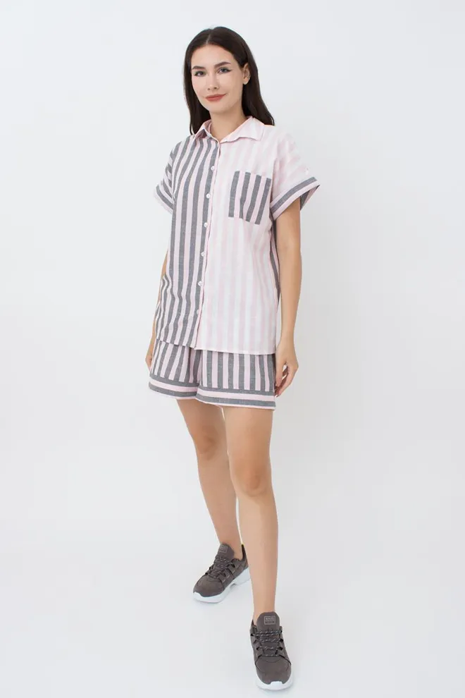 Бавовняні шорти в смужку вільні Cruise 4214/220 Giulia (grey/pink stripe)