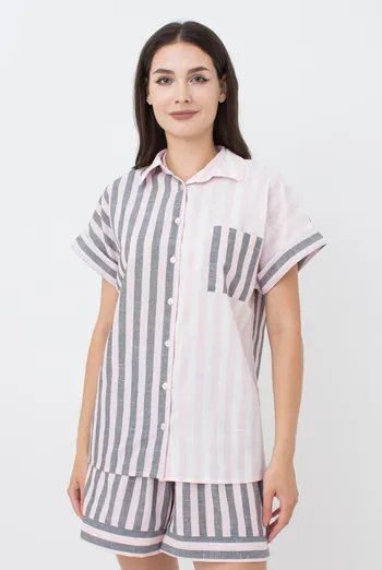 Рубашка хлопковая с коротким рукавом и кармашком Cruise 4504/220 Giulia (pink stripe)