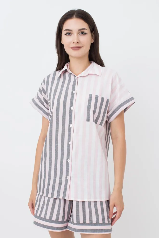 Рубашка хлопковая с коротким рукавом и кармашком Cruise 4504/220 Giulia (pink stripe)