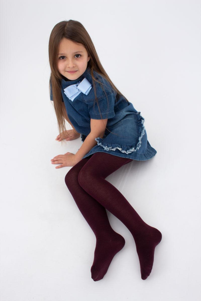 Дитячі однотонні бавовняні колготки D025 Kids Giulia (marsala)