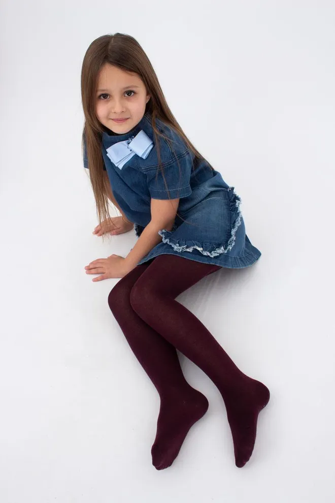 Детские однотонные хлопковые колготки D025 Kids Giulia (marsala)