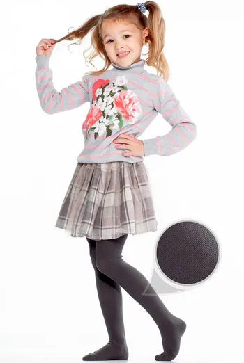 Дитячі однотонні бавовняні колготки D025 Teen girl classic Giulia (iron)