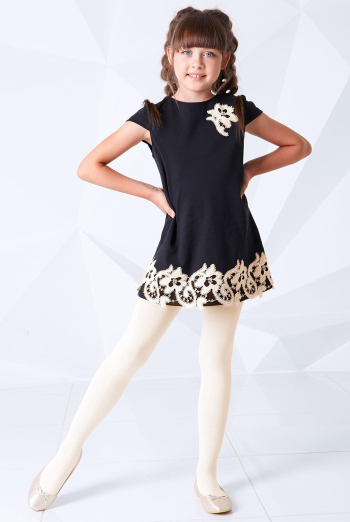 Дитячі однотонні бавовняні колготки D025 Teen girl classic Giulia (panna)