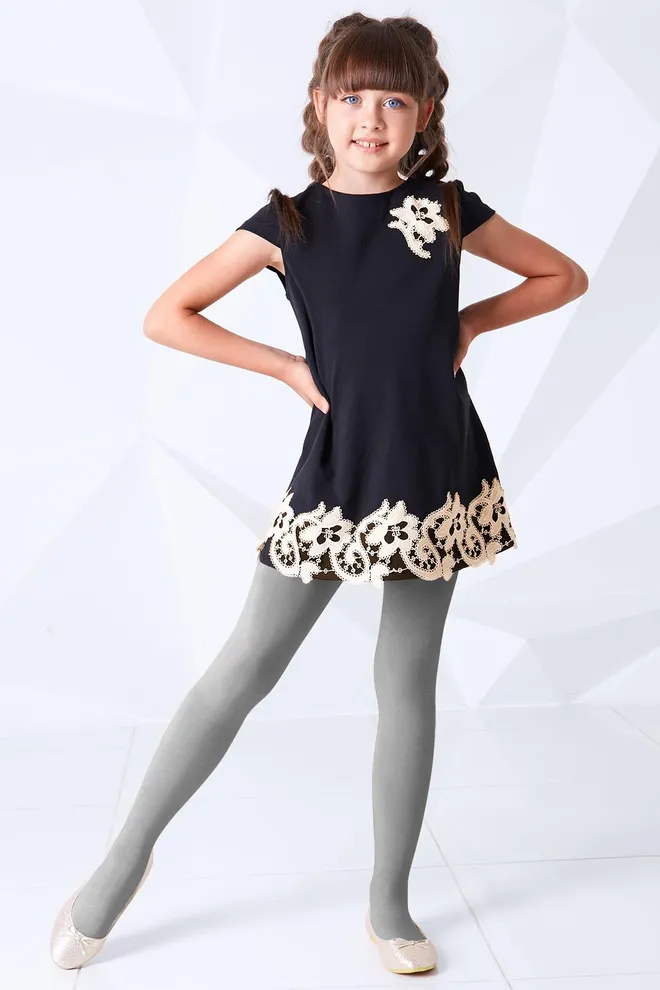 D025 TEEN GIRL CLASSIC MELANGE Однотонные детские хлопковые колготки TM GIULIA  (light grey melange)