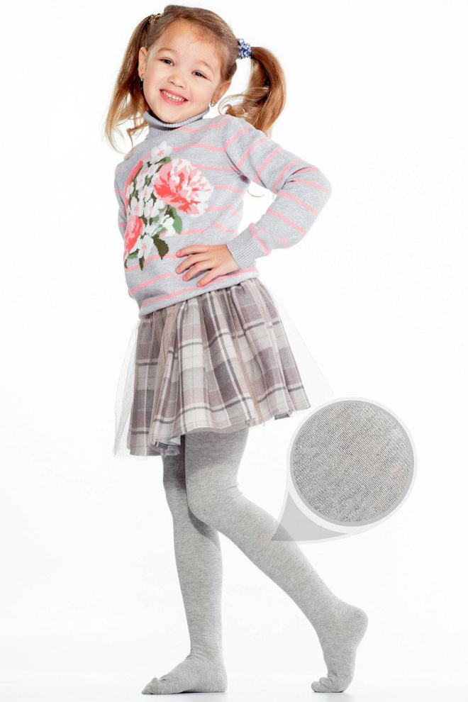 D025 TEEN GIRL CLASSIC MELANGE Однотонні дитячі бавовняні колготки TM GIULIA  (light grey melange)