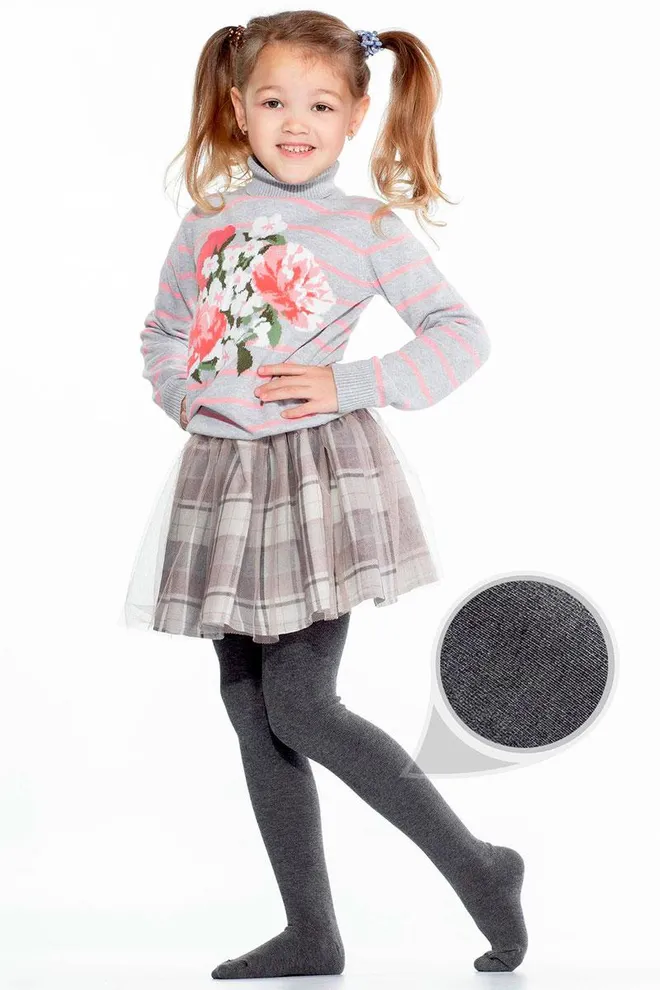 D025 TEEN GIRL CLASSIC MELANGE Однотонные детские хлопковые колготки TM GIULIA  (deep grey melange)