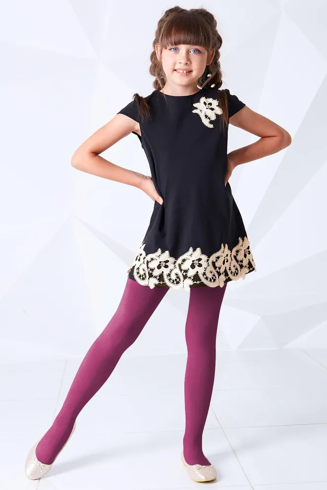 Детские однотонные хлопковые колготки D025 Teen girl classic Giulia (marsala)