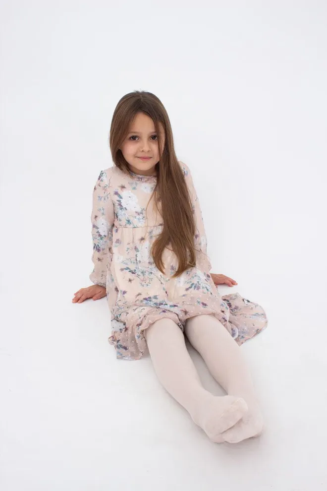 Детские однотонные хлопковые колготки D025 Teen girl classic Giulia (panna)