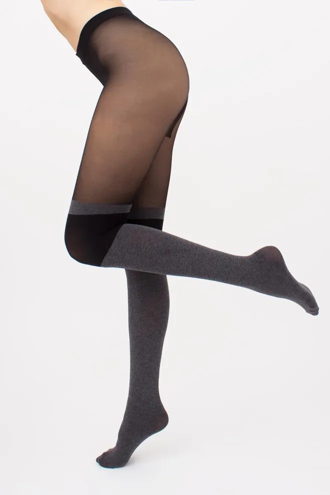 Колготки з імітацією панчіх Enjoy melange 60 den model 2 Giulia (dark grey melange), сірий