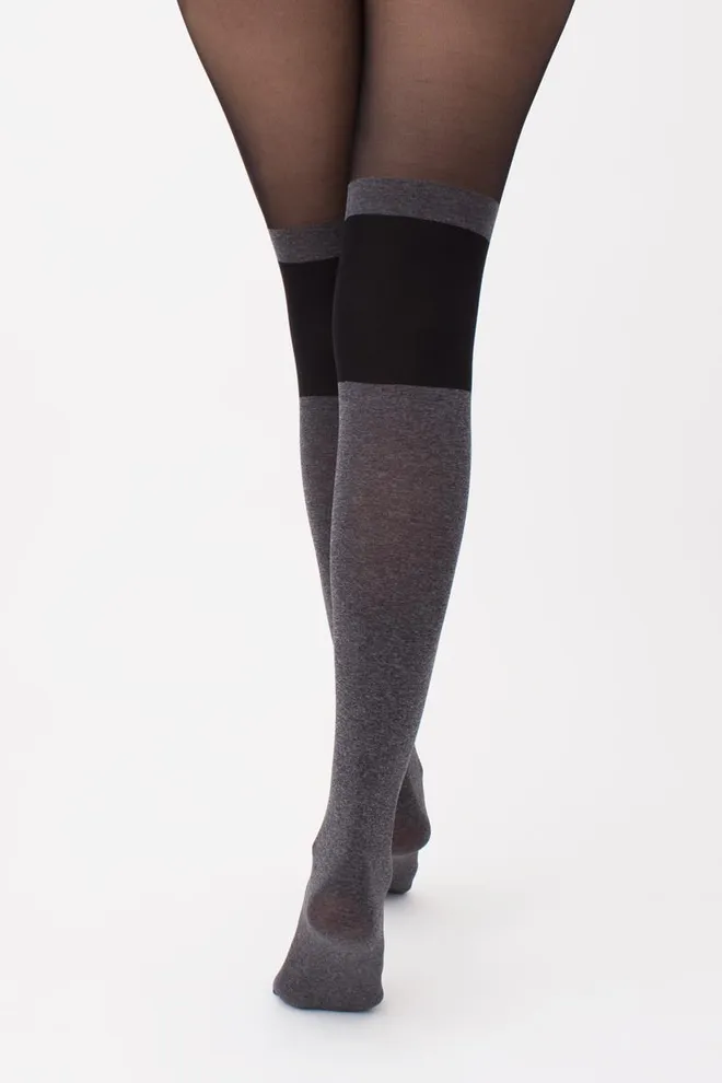 Колготки з імітацією панчіх Enjoy melange 60 den model 2 Giulia (dark grey melange), сірий