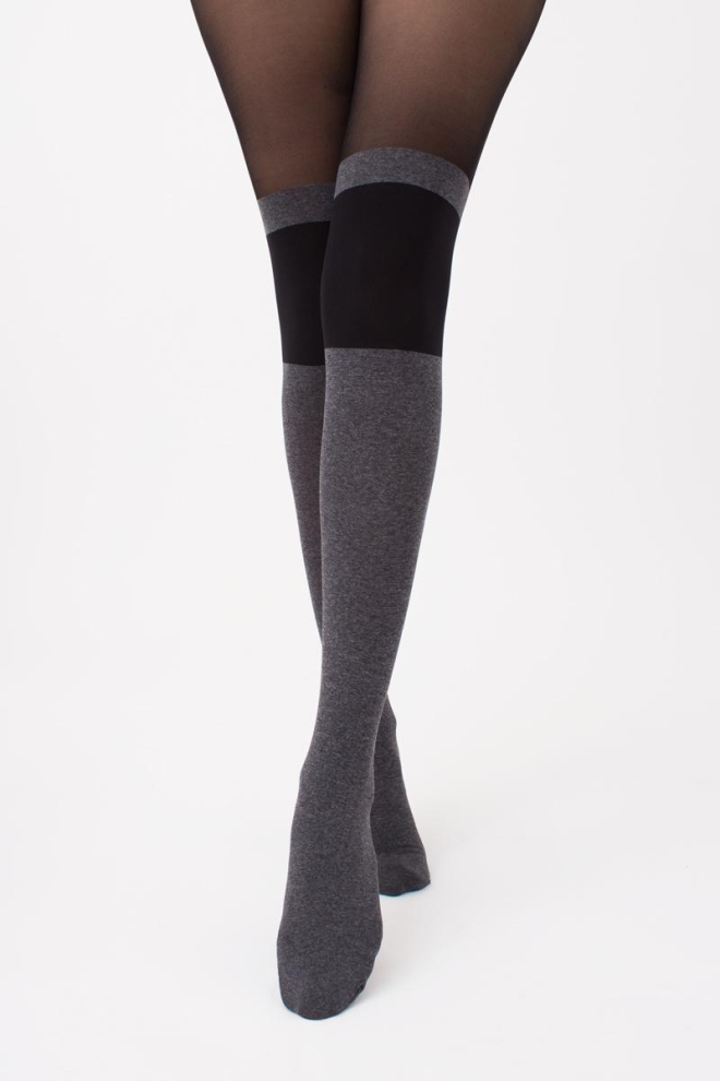 Колготки з імітацією панчіх Enjoy melange 60 den model 2 Giulia (dark grey melange), сірий
