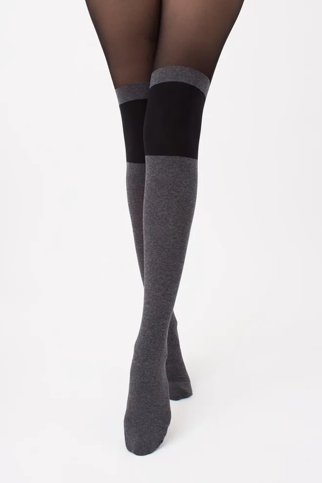 Колготки з імітацією панчіх Enjoy melange 60 den model 2 Giulia (dark grey melange), сірий