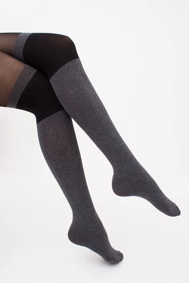 Колготки з імітацією панчіх Enjoy melange 60 den model 2 Giulia (dark grey melange), сірий