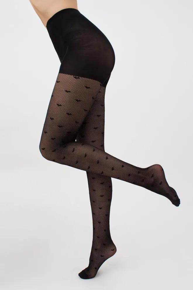 Колготки в сітку з малюнком сердечко Fashion net love 40 den model 2 Giulia (nero)
