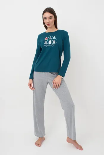 Пижама женская со штанами и рисунком Favorite Time 5315/010 Giulia (blue/light grey melange) Пижама женская со штанами и рисунком Favorite Time 5315/010 Giulia (blue/light grey melange)