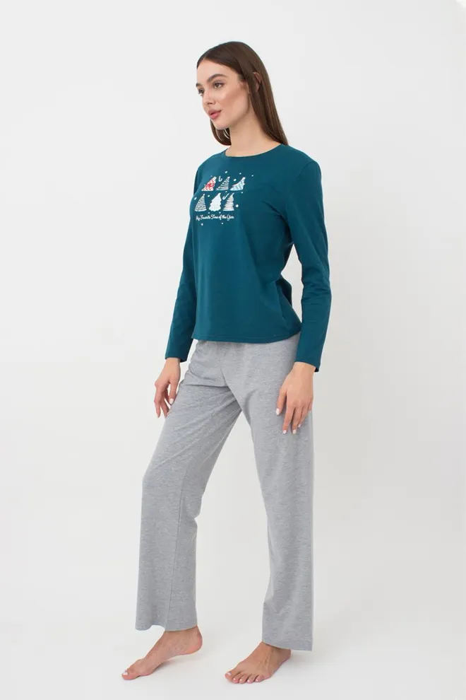 Пижама женская со штанами и рисунком Favorite Time 5315/010 Giulia (blue/light grey melange)