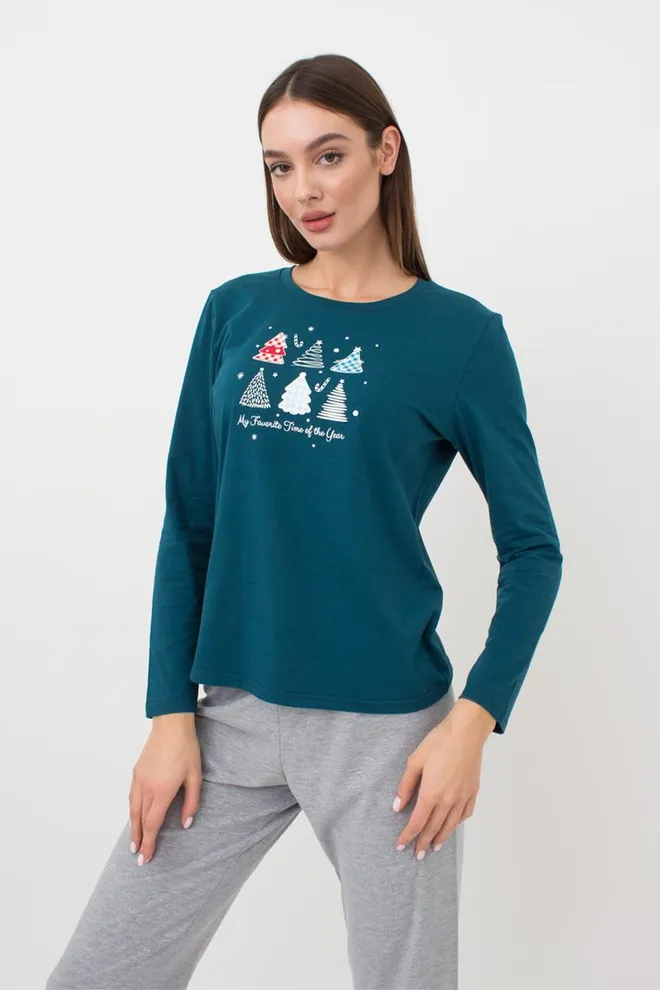 Пижама женская со штанами и рисунком Favorite Time 5315/010 Giulia (blue/light grey melange)