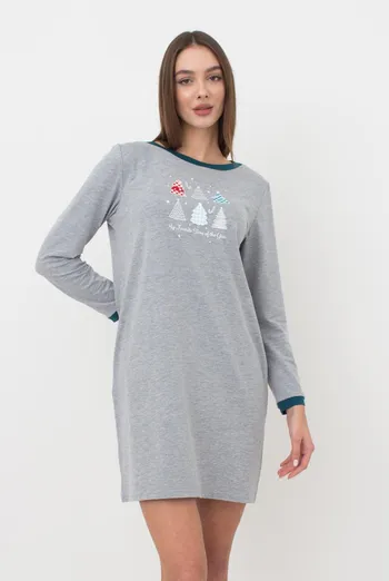 Ночная рубашка хлопковая с рукавами Favorite Time 8313/010 Giulia (light grey melange), серый Ночная рубашка хлопковая с рукавами Favorite Time 8313/010 Giulia (light grey melange), серый