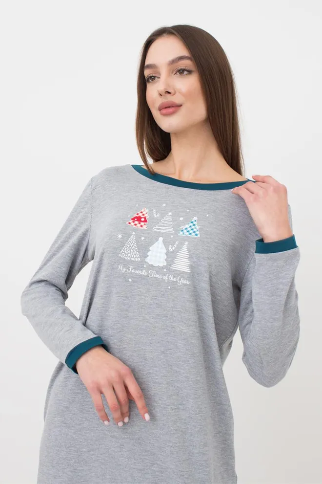 Ночная рубашка хлопковая с рукавами Favorite Time 8313/010 Giulia (light grey melange), серый