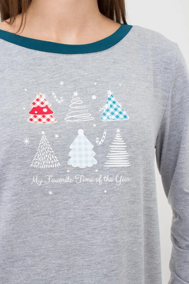 Ночная рубашка хлопковая с рукавами Favorite Time 8313/010 Giulia (light grey melange), серый