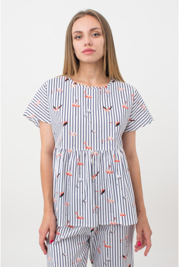 Женская хлопковая блуза FLAMINGO 4808/010 Giulia (dark blue stripe), синий Женская хлопковая блуза FLAMINGO 4808/010 Giulia (dark blue stripe), синий