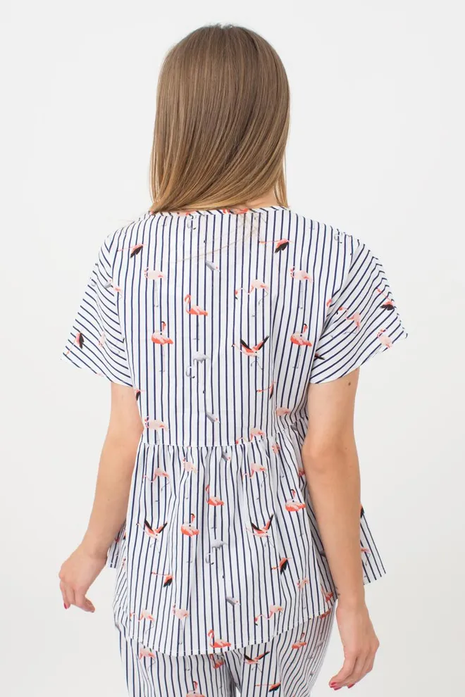 Жіноча бавовняна блуза FLAMINGO 4808/010 Giulia (dark blue stripe), синій