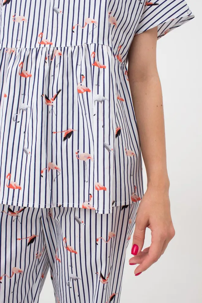 Жіноча бавовняна блуза FLAMINGO 4808/010 Giulia (dark blue stripe), синій