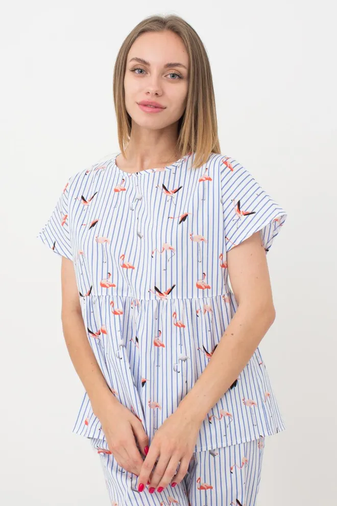 Жіноча бавовняна блуза Flamingo 4808/010 Giulia (blue stripe)