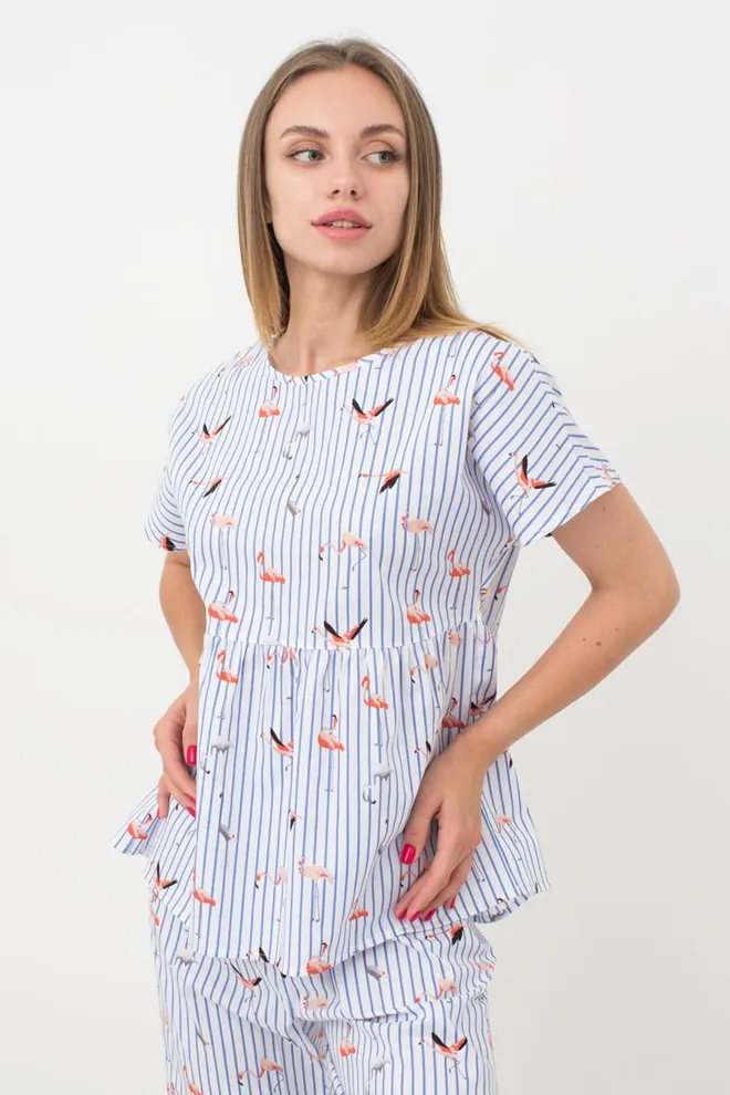 Жіноча бавовняна блуза Flamingo 4808/010 Giulia (blue stripe)