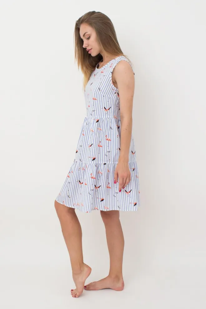 Бавовняна нічна сорочка з принтом Flamingo 8703/010 Giulia (blue stripe)