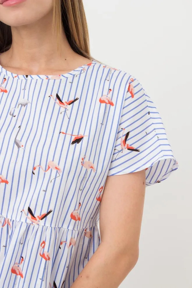 Бавовняна нічна сорочка з принтом Flamingo 8703/010 Giulia (blue stripe)