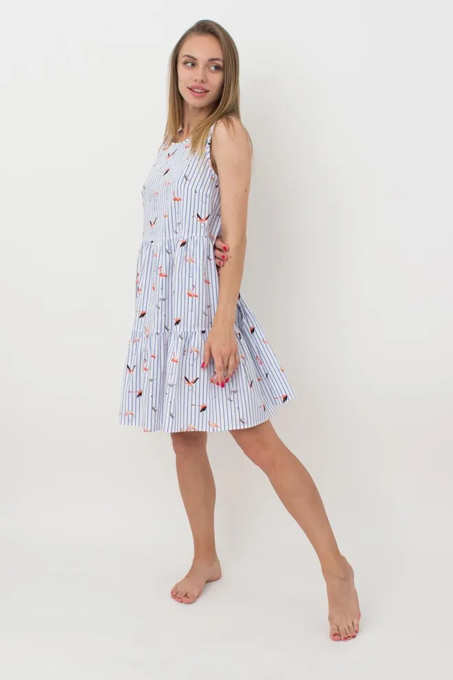 Бавовняна нічна сорочка з принтом Flamingo 8703/010 Giulia (blue stripe)