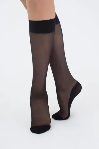 Капроновые гольфы с хлопковыми следками Footies style knee-high Giulia (nero), черный Капроновые гольфы с хлопковыми следками Footies style knee-high Giulia (nero), черный