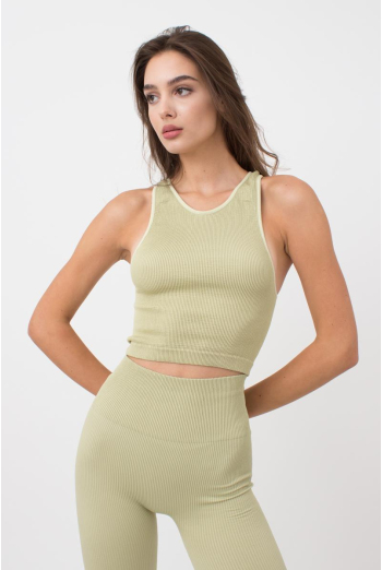 Безшовний топ в рубчик на широких бретелях Halter top rib Giulia (pale olive green), зелений