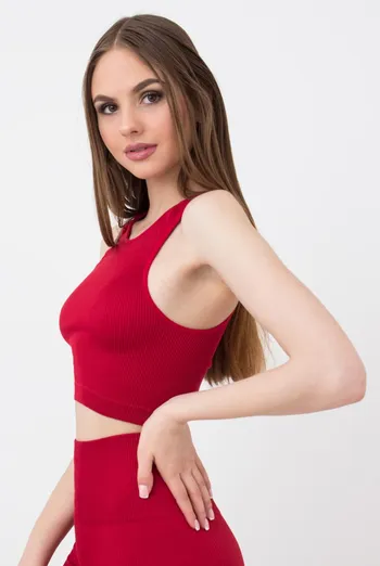Безшовний топ в рубчик на широких бретелях Halter top rib Giulia (winery), бордовий