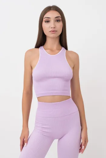 Безшовний топ в рубчик на широких бретелях Halter top rib Giulia (orchid bloom), фіолетовий